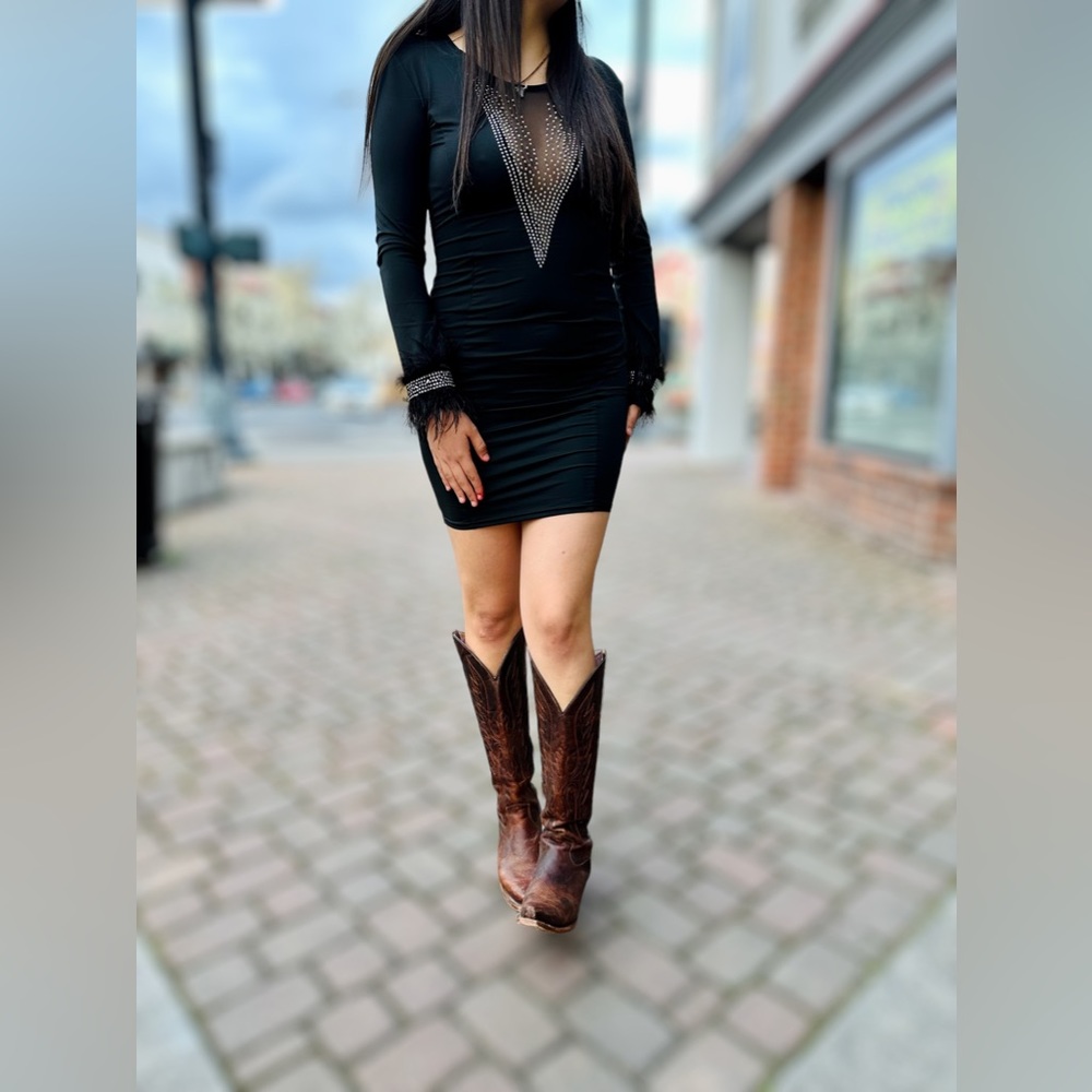 V Neck Rhinestone Embellishment Dress